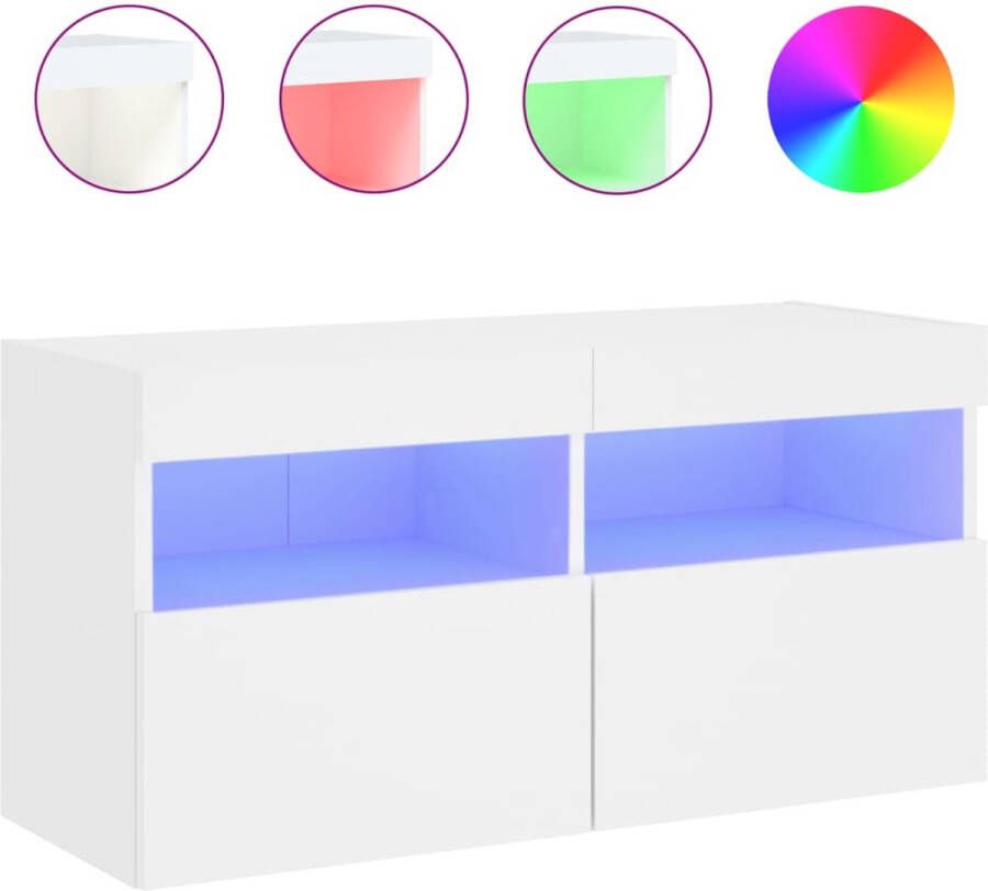 VidaXL Tv-meubel met LED 80x30x40 cm Wit Tv Kast Tv Meubel Wandmontage Led Verlichting Wit