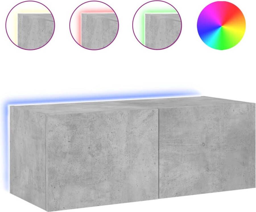 VidaXL -Tv-wandmeubel-met-LED-verlichting-80x35x31-cm-betongrijs - Foto 4