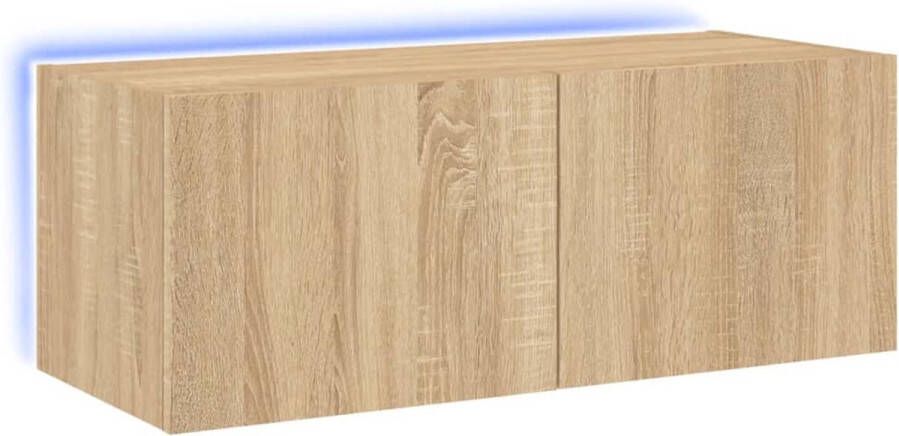 VidaXL Tv-wandmeubel met LED 80x35x31 cm eiken Tv-meubel Wandmontage Led-verlichting Bruine Tv-kast Houten Tv-meubel