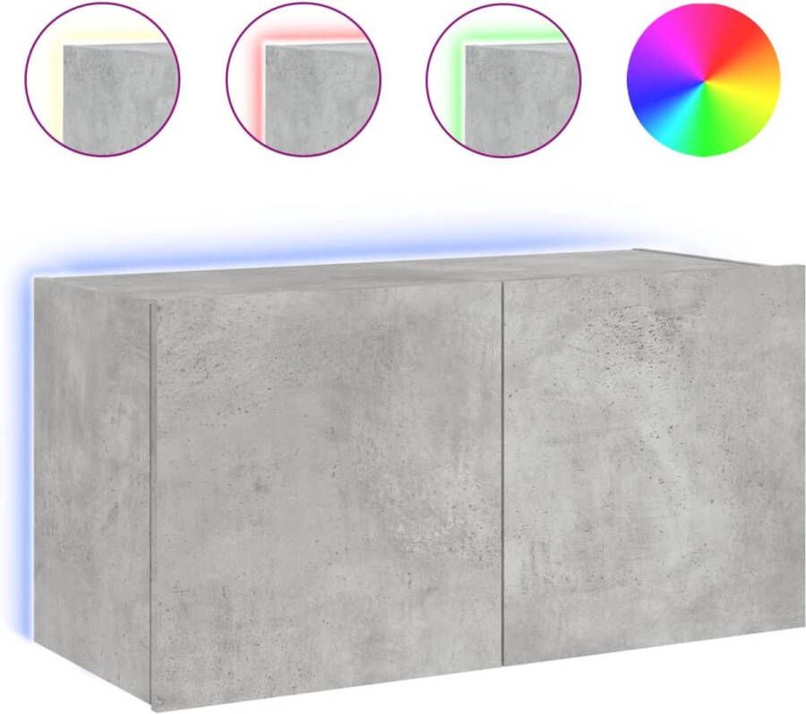 VidaXL Tv-meubel met LED 80x35x41 cm Betongrijs Tv-wandmeubel Tv-wandmeubelen Zwevend Tv-meubel Tv-wandmeubel - Foto 2