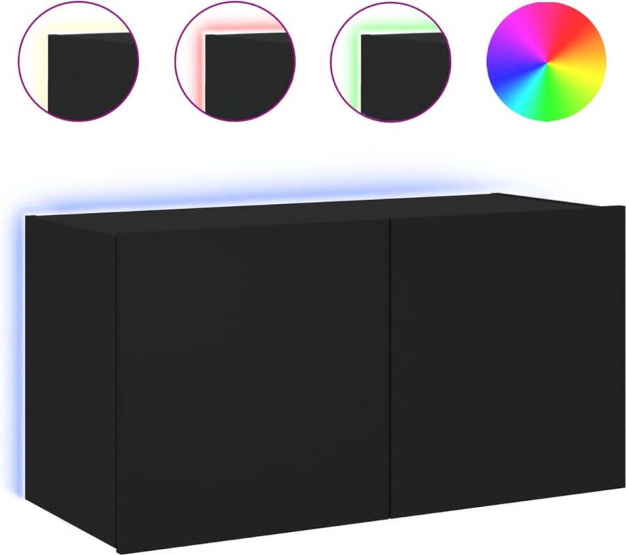VidaXL Tv-meubel LED-verlichting 80x35x41 cm Zwart Tv-wandmeubel Tv-kasten Media-opstelling Led-verlichting Zwarte Meubels