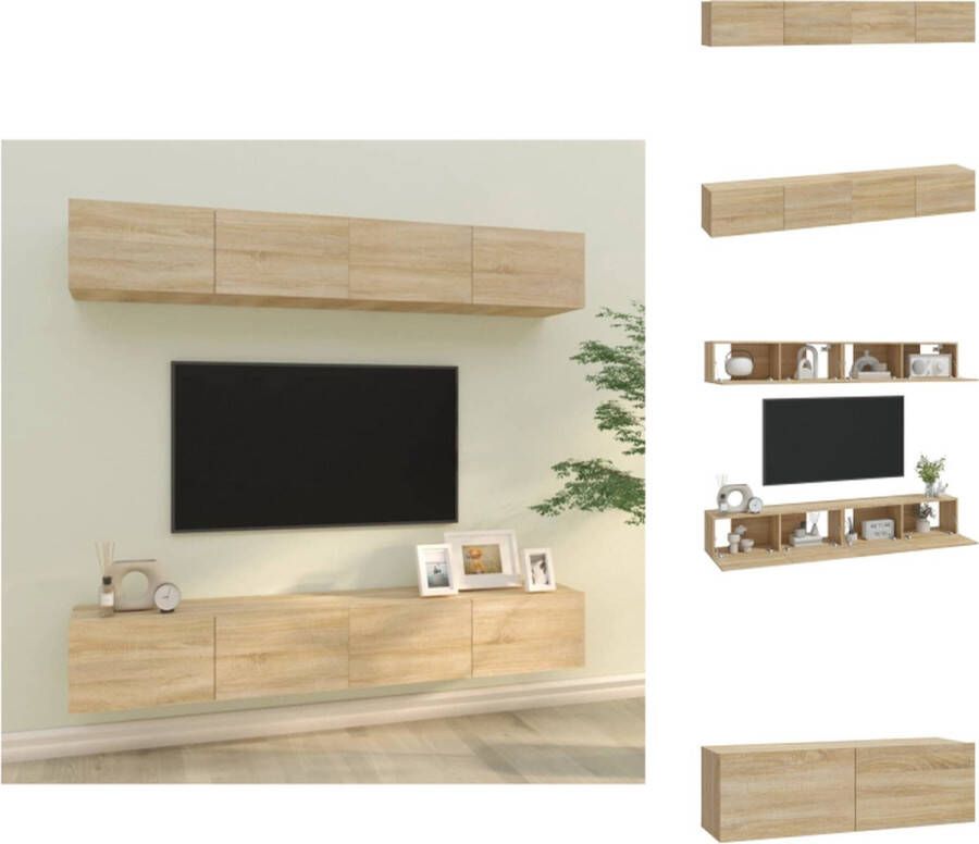 VidaXL Tv-kast Tv-kasten Tv-meubel Met LED-verlichting Tv-wandmeubels 4 st 100x30x30 cm sonoma eikenkleurig