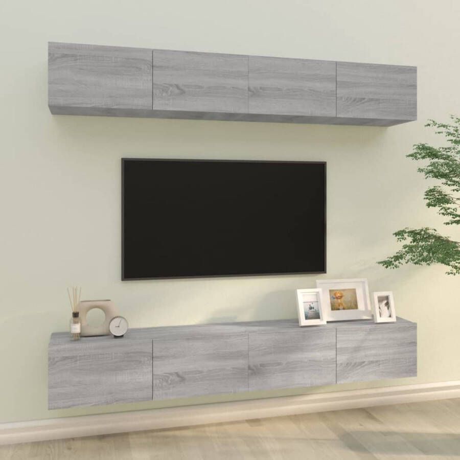 VidaXL Tv-kast Tv-kasten Tv-meubel Met LED-verlichting Tv-wandmeubels 4 st 100x30x30 cm grijs sonoma eikenkleurig - Foto 2