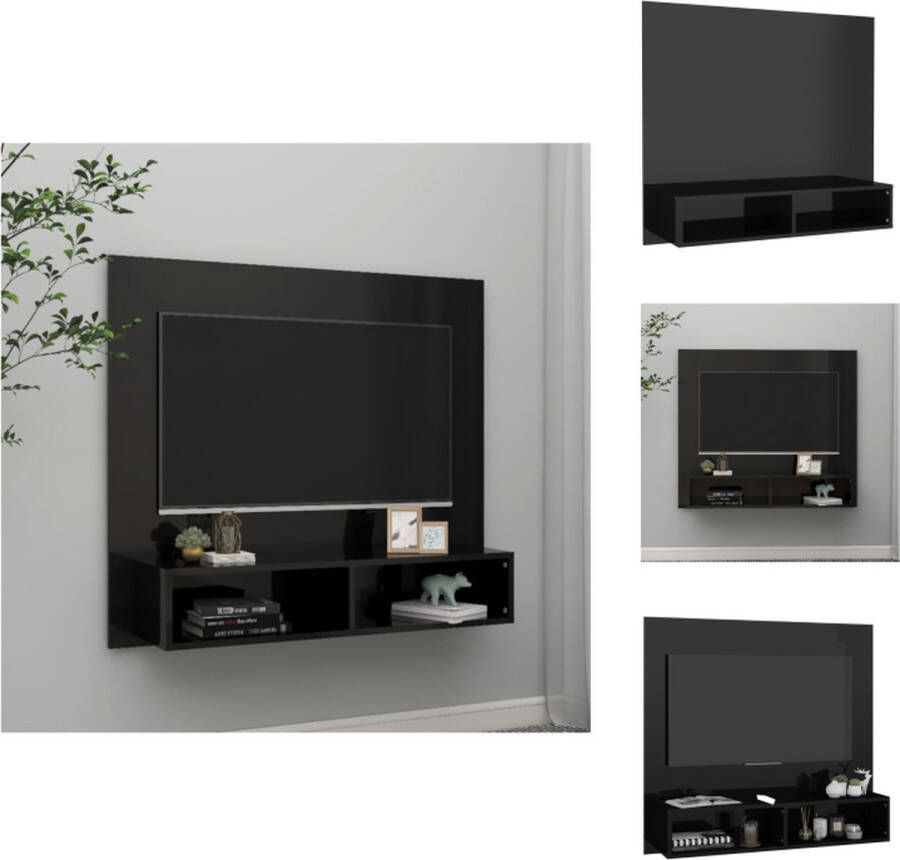 VidaXL TV-wandmeubel Spaanplaat 102x23.5x90 cm Hoogglans zwart Kast