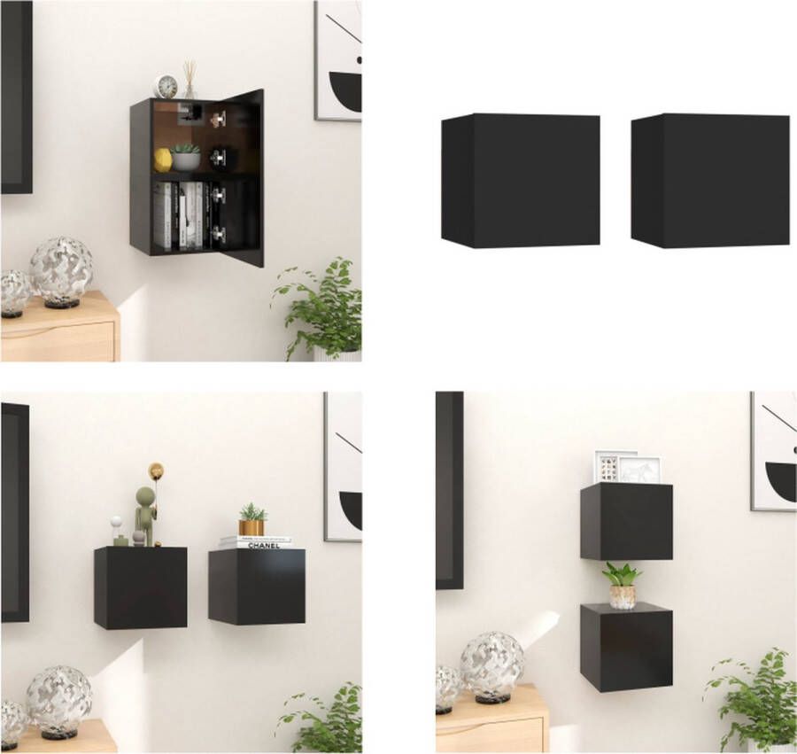 VidaXL Tv-wandmeubelen 2 st 30-5x30x30 cm zwart Tv-kast Tv-kasten Tv-standaard Tv-standaarden