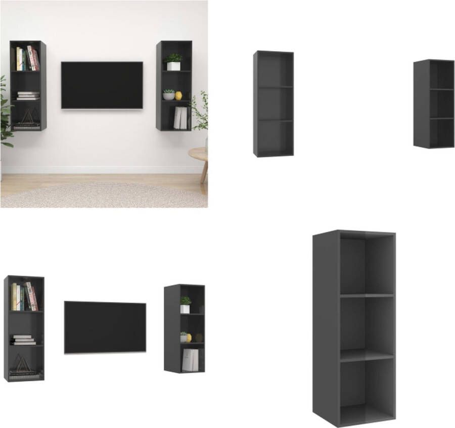 VidaXL Tv-wandmeubelen 2 st spaanplaat hoogglans grijs Tv-kast Tv-kasten Televisiekast Televisiekasten