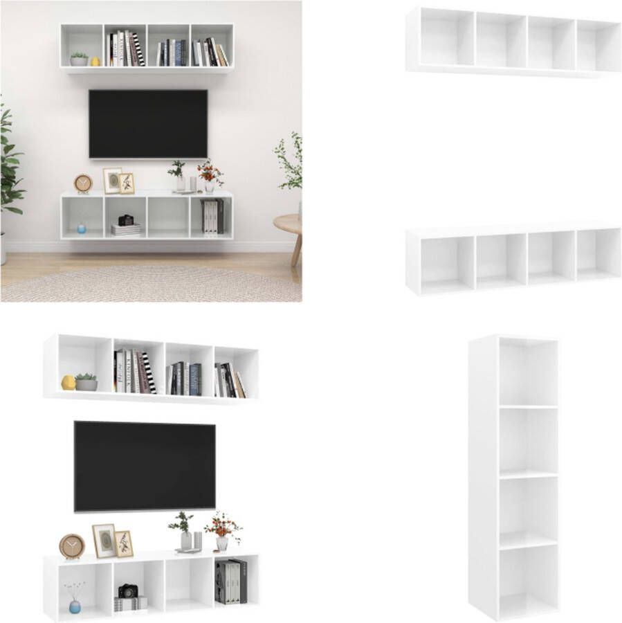 VidaXL Tv-wandmeubelen 2 st spaanplaat hoogglans wit Tv-kast Tv-kasten Televisiekast Televisiekasten - Foto 2