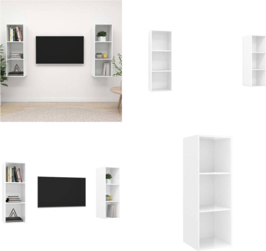 VidaXL Tv-wandmeubelen 2 st spaanplaat hoogglans wit Tv-kast Tv-kasten Televisiekast Televisiekasten