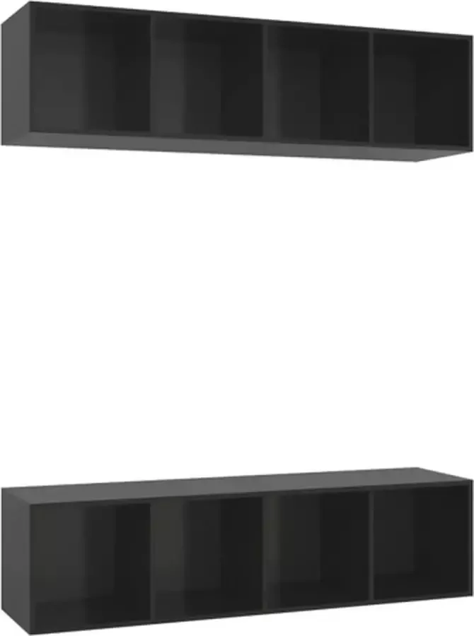 VidaXL -Tv-wandmeubelen-2-st-spaanplaat-hoogglans-zwart - Foto 4