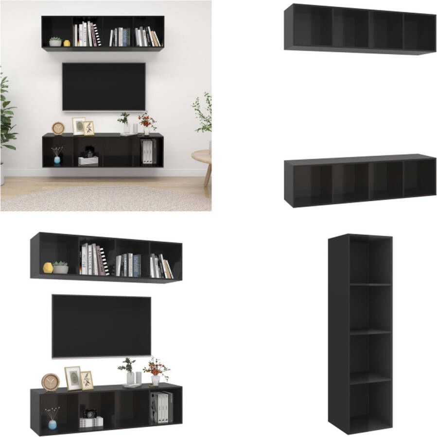 VidaXL Tv-wandmeubelen 2 st spaanplaat hoogglans zwart Tv-kast Tv-kasten Televisiekast Televisiekasten - Foto 2