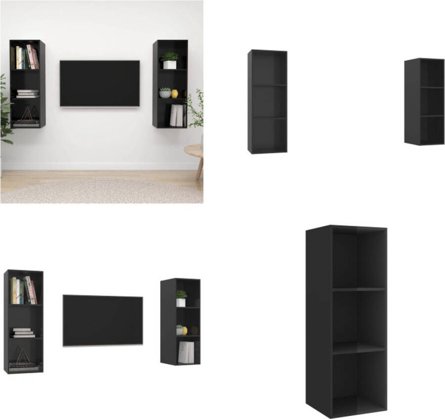 VidaXL Tv-wandmeubelen 2 st spaanplaat hoogglans zwart Tv-kast Tv-kasten Televisiekast Televisiekasten