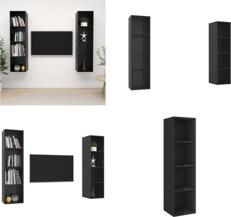 VidaXL Tv-wandmeubelen 2 st spaanplaat hoogglans zwart Tv-kast Tv-kasten Televisiekast Televisiekasten