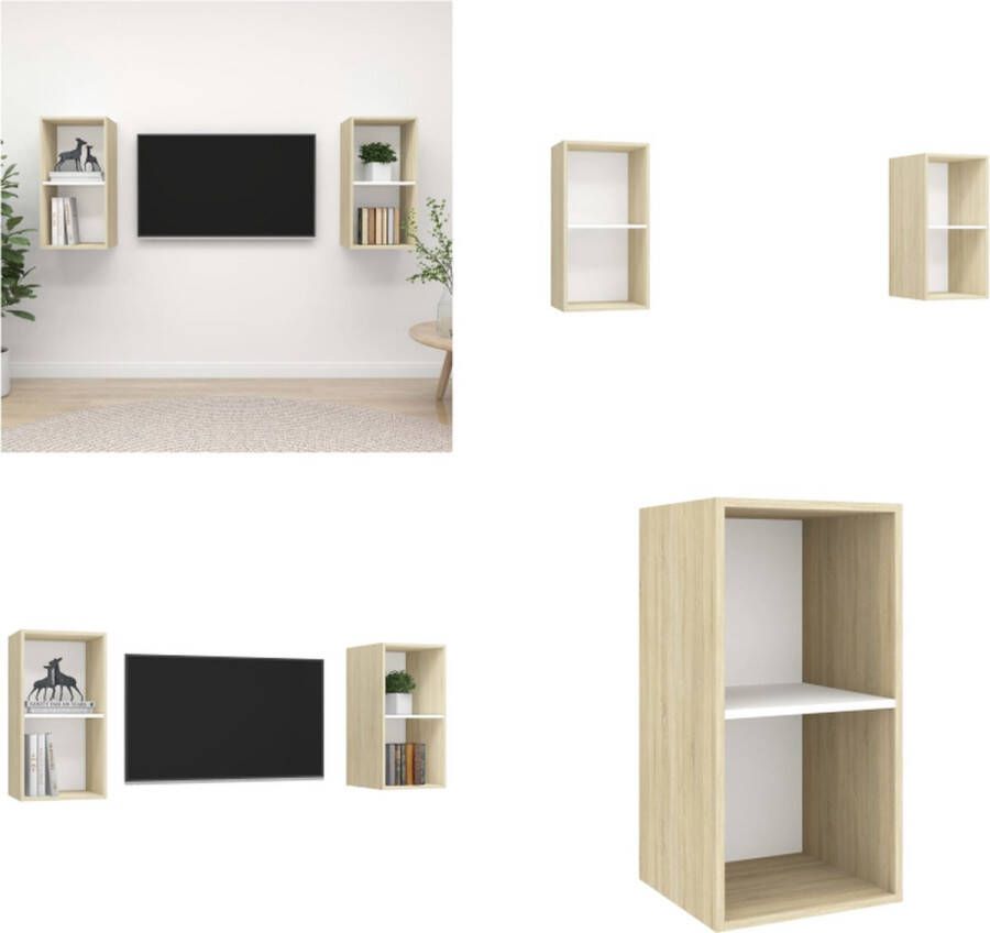 VidaXL Tv-wandmeubelen 2 st spaanplaat wit en sonoma eikenkleurig Tv-kast Tv-kasten Televisiekast Televisiekasten