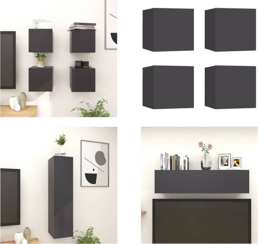 VidaXL Tv-wandmeubelen 4 st 30-5x30x30 cm grijs Tv-kast Tv-kasten Tv-standaard Tv-standaarden