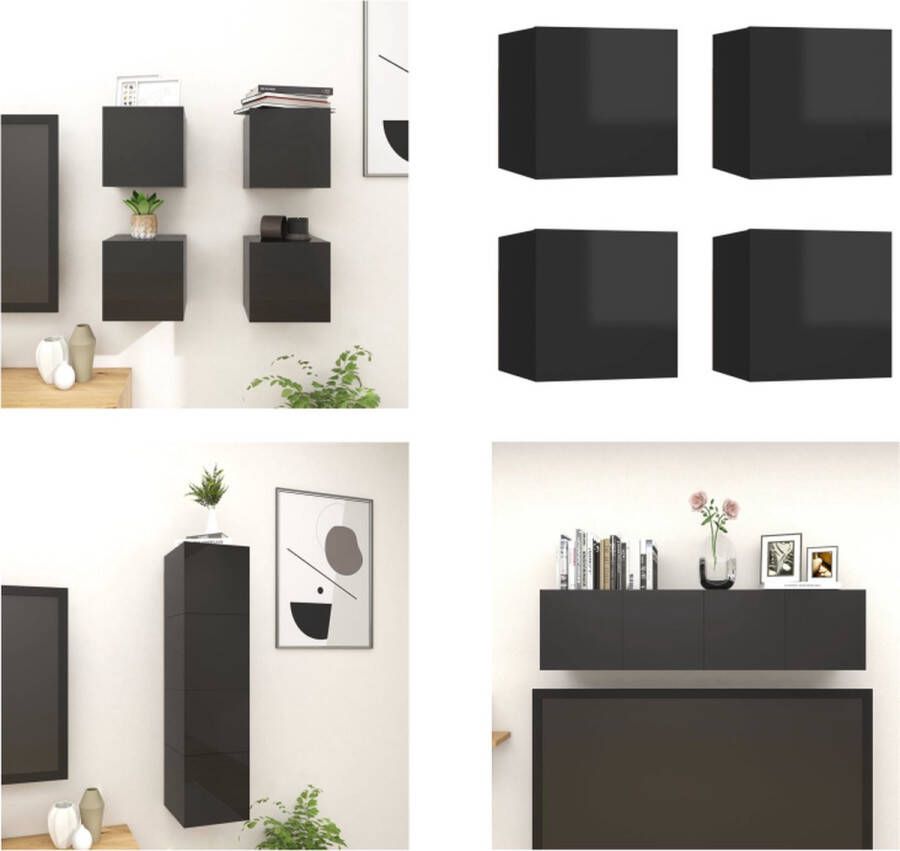VidaXL Tv-wandmeubelen 4 st 30-5x30x30 cm hoogglans zwart Tv-kast Tv-kasten Tv-standaard Tv-standaarden