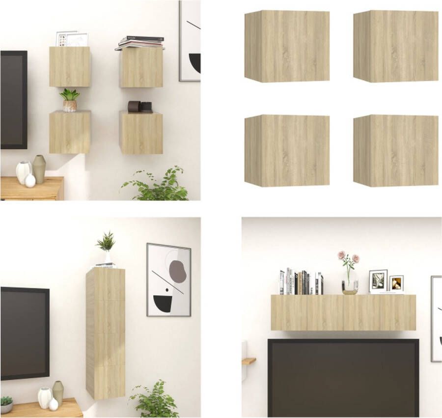 VidaXL Tv-wandmeubelen 4 st 30-5x30x30 cm sonoma eikenkleurig Tv-kast Tv-kasten Tv-standaard Tv-standaarden