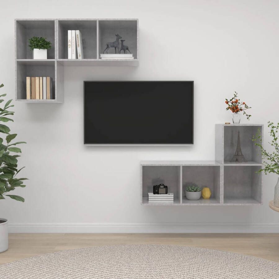 VidaXL Tv-wandmeubelen 4 st bewerkt hout betongrijs - Foto 1