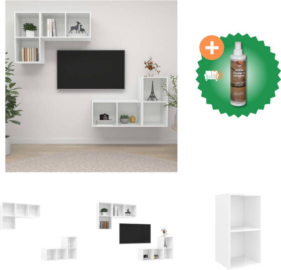 VidaXL Televisiewandmeubelset Hoogglans wit 37 x 37 x 107 cm 4x tv-meubel Kast Inclusief Houtreiniger en verfrisser