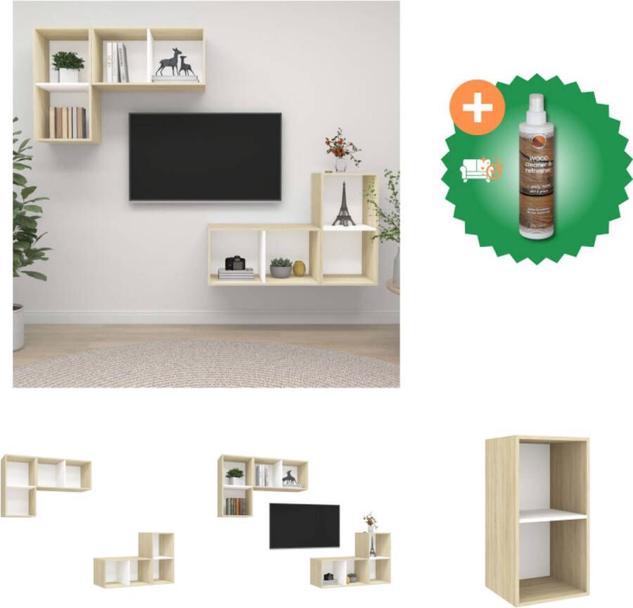 VidaXL Tv-meubelset Tv-meubelen 37 x 37 x 142.5 cm Kleur- wit en sonoma eiken Materiaal- spaanplaat Kast Inclusief Houtreiniger en verfrisser