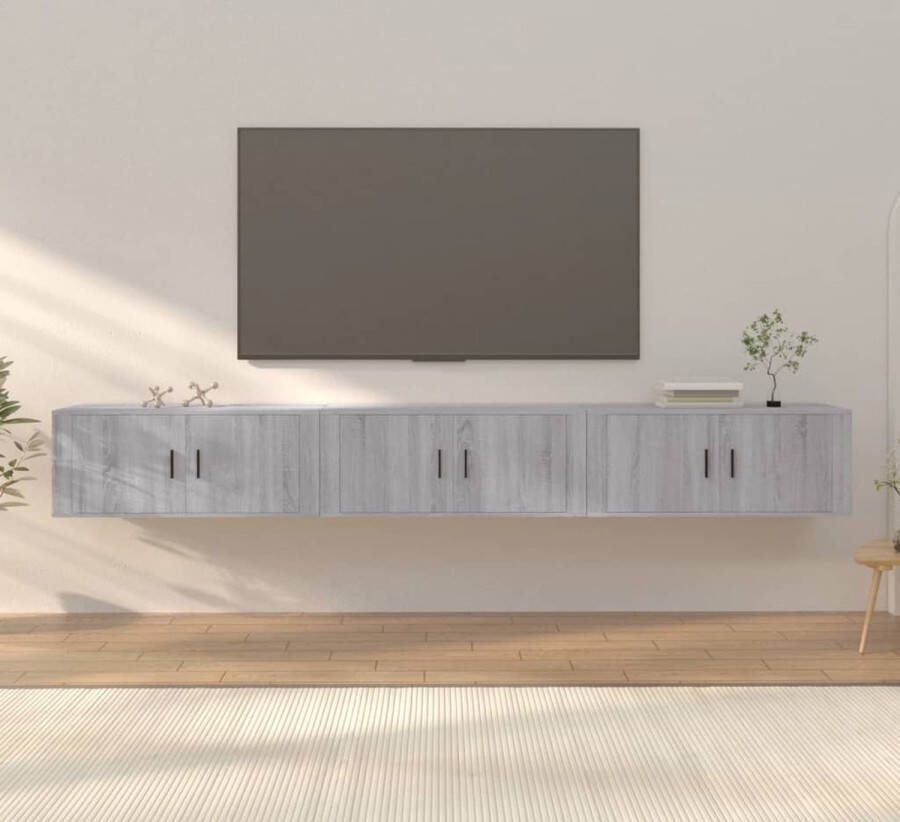 VidaXL Tv-kast Tv-kasten Tv-wandmeubel Televisiekast Tv-wandmeubels 3 st 100x34 5x40 cm grijs sonoma eikenkleurig - Foto 2