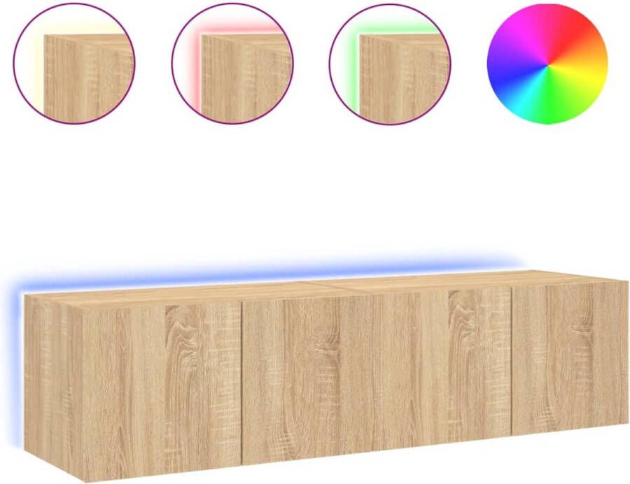 VidaXL TV-wandmeubelen met LED Set van 2 TV-meubel Wandmontage Houten TV-stand Tv Kast Salontafel