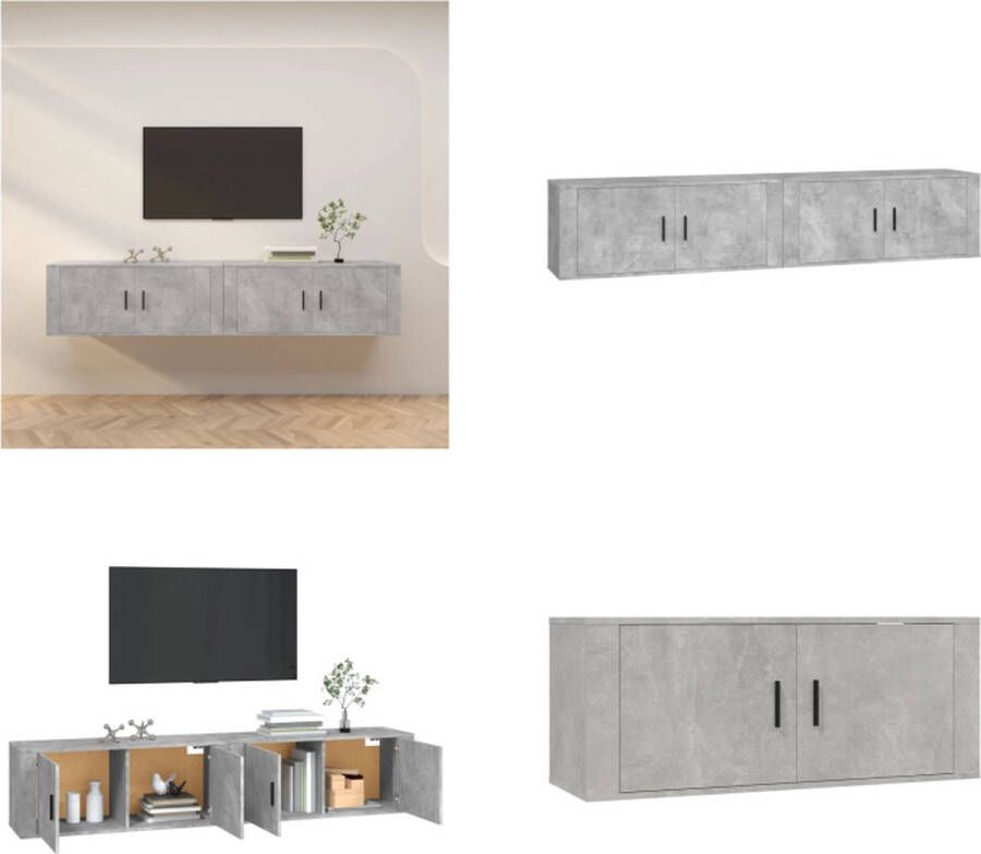 VidaXL Tv-wandmeubels 2 st 100x34-5x40 cm betongrijs Tv-kast Tv-kasten Tv-wandmeubel Televisiekast