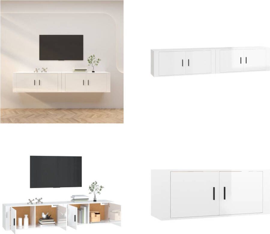 VidaXL Tv-wandmeubels 2 st 100x34-5x40 cm hoogglans wit Tv-kast Tv-kasten Tv-wandmeubel Televisiekast