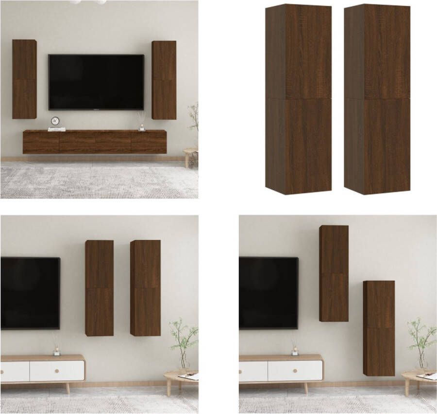 VidaXL Tv-wandmeubels 2 st 30-5x30x110 cm bruineikenkleurig Tv-wandmeubel Tv-wandmeubels Tv-meubel Televisiemeubel