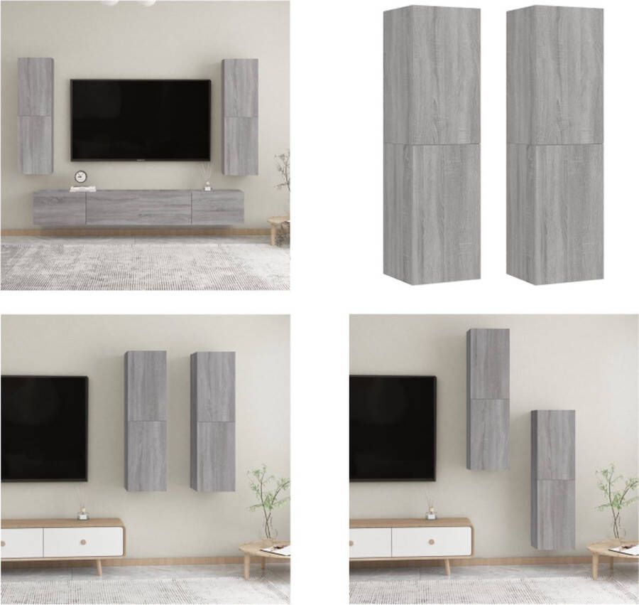 VidaXL Tv-wandmeubels 2 st 30 5x30x110 cm grijs sonoma eikenkleurig Tv-wandmeubel Tv-wandmeubels Tv-meubel Televisiemeubel