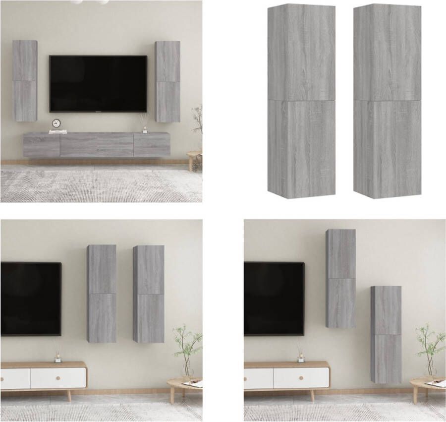 VidaXL Tv-wandmeubels 2 st 30-5x30x110 cm grijs sonoma eikenkleurig Tv-wandmeubel Tv-wandmeubels Tv-meubel Televisiemeubel