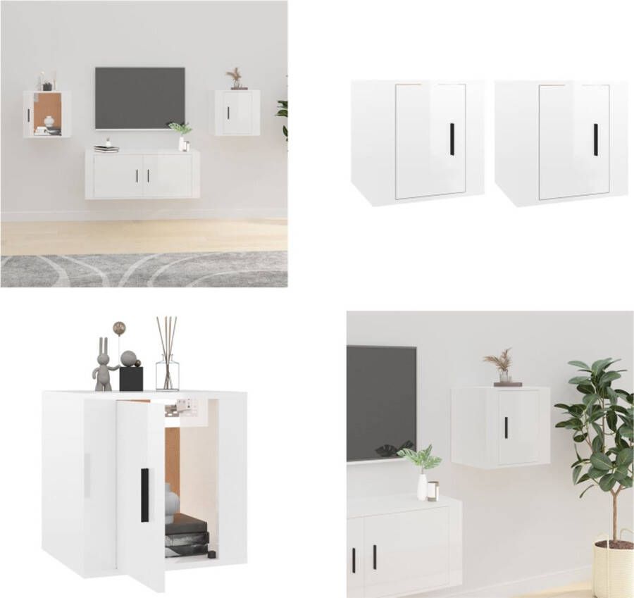 VidaXL Tv-wandmeubels 2 st 40x34-5x40 cm hoogglans wit Tv-kast Tv-kasten Televisiekast Bijzetkast