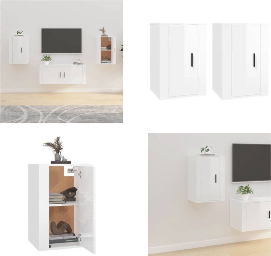 VidaXL Tv-wandmeubels 2 st 40x34 5x60 cm hoogglans wit Tv-kast Tv-kasten Televisiekast Bijzetkast