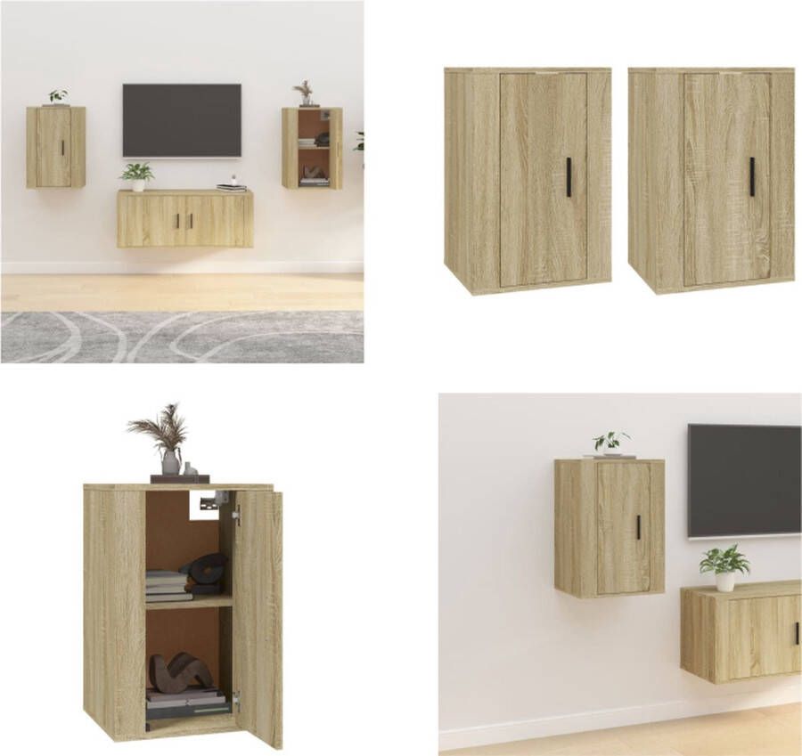 VidaXL Tv-wandmeubels 2 st 40x34 5x60 cm sonoma eikenkleurig Tv-kast Tv-kasten Televisiekast Bijzetkast