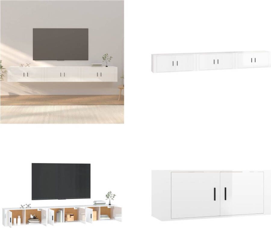 VidaXL Tv-wandmeubels 3 st 100x34-5x40 cm hoogglans wit Tv-kast Tv-kasten Tv-wandmeubel Televisiekast