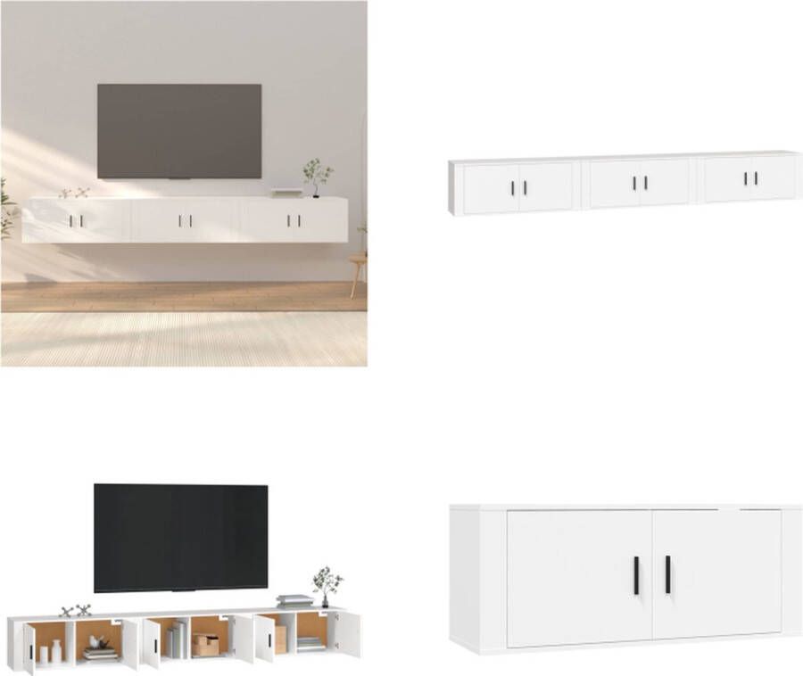 vidaXL Tv-wandmeubels 3 st 100x34-5x40 cm wit Tv-kast Tv-kasten Tv-wandmeubel Televisiekast