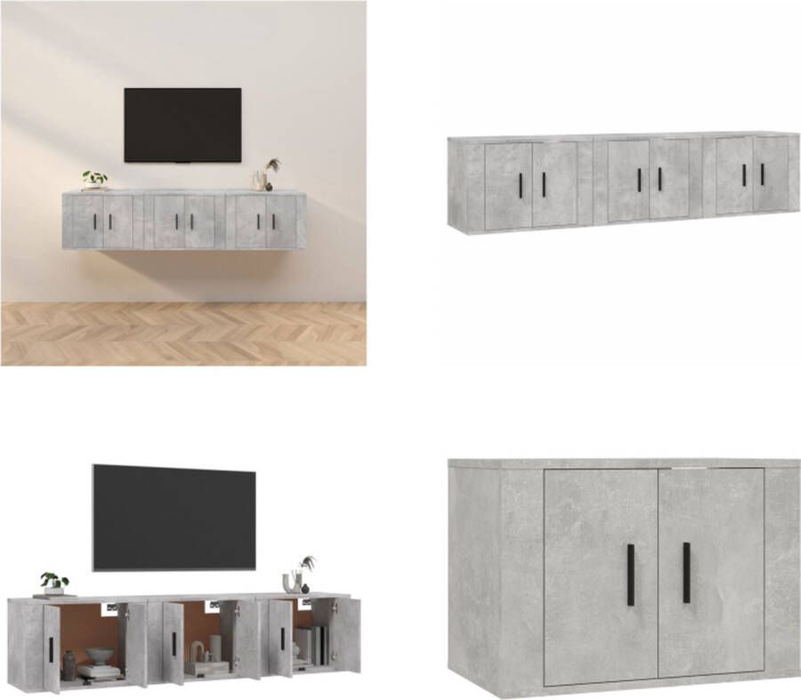 VidaXL Tv-wandmeubels 3 st 57x34-5x40 cm betongrijs Tv-kast Tv-kasten Tv-wandmeubel Televisiekast