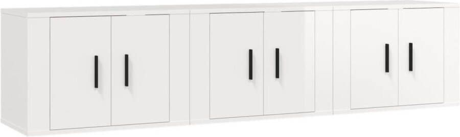 VidaXL Tv-wandmeubels Hoogglans Wit Set van 3 TV-tafel Tv-opstelling Wandmontage Tv Houten Tv-stand Witte Tv-kast Livingroom Furniture Saloninrichting