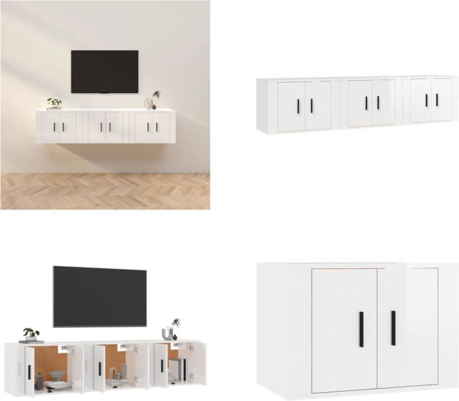 VidaXL Tv-wandmeubels 3 st 57x34-5x40 cm hoogglans wit Tv-kast Tv-kasten Tv-wandmeubel Televisiekast