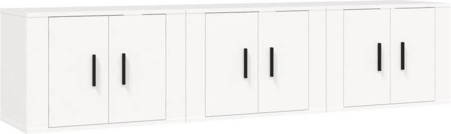 VidaXL Tv-wandmeubels 3 stuks Wit 57x34 5x40 cm TV-meubel Wandmontage Houten TV-stand Wit TV-meubel Opbergruimte Saloninrichting Livingroomdecor