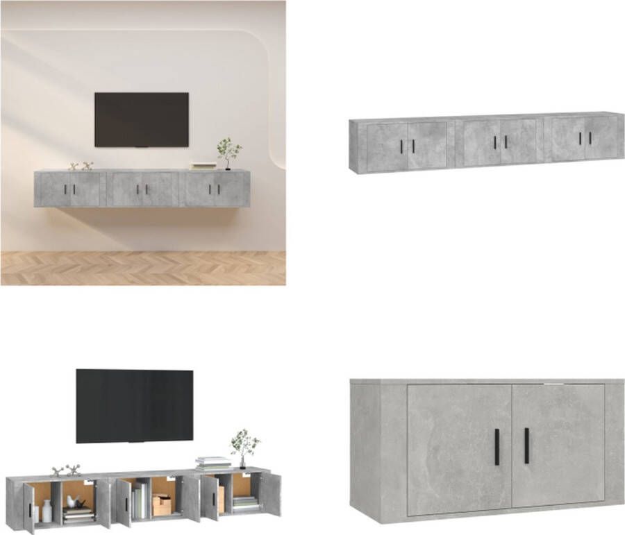 VidaXL Tv-wandmeubels 3 st 80x34-5x40 cm betongrijs Tv-kast Tv-kasten Tv-wandmeubel Televisiekast