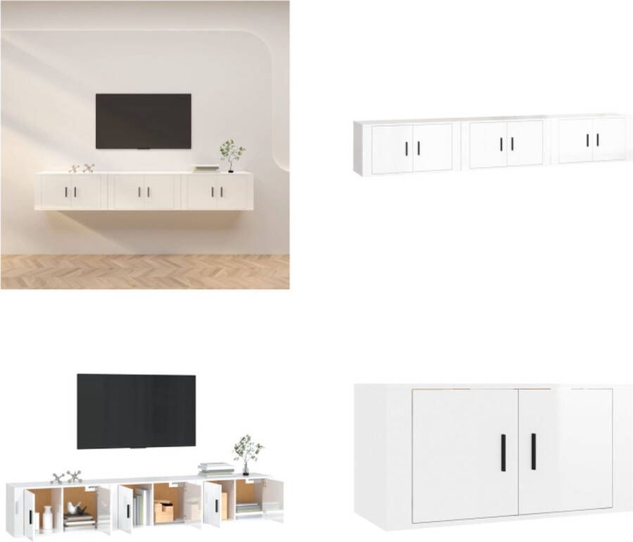 VidaXL Tv-wandmeubels 3 st 80x34-5x40 cm hoogglans wit Tv-kast Tv-kasten Tv-wandmeubel Televisiekast