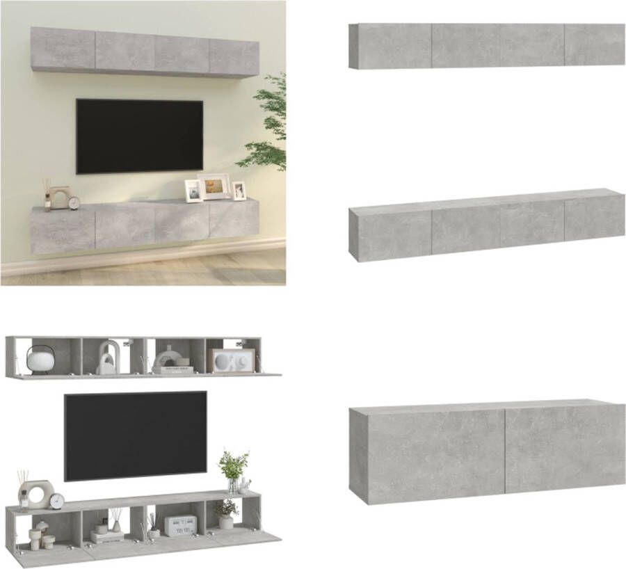 VidaXL Tv-wandmeubels 4 st 100x30x30 cm betongrijs Tv-kast Tv-kasten Tv-meubel Met LED-verlichting