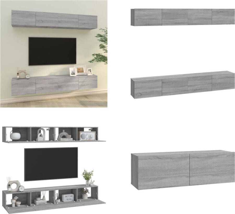 VidaXL Tv-wandmeubels 4 st 100x30x30 cm grijs sonoma eikenkleurig Tv-kast Tv-kasten Tv-meubel Met LED-verlichting