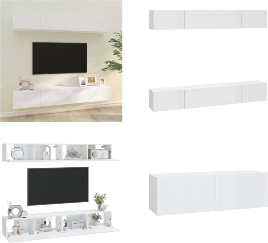 VidaXL Tv-wandmeubels 4 st 100x30x30 cm hoogglans wit Tv-kast Tv-kasten Tv-meubel Met LED-verlichting