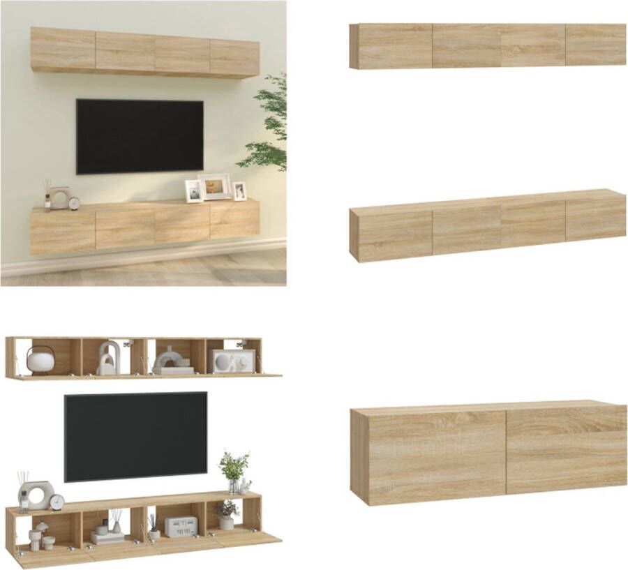 vidaXL Tv-wandmeubels 4 st 100x30x30 cm sonoma eikenkleurig Tv-kast Tv-kasten Tv-meubel Met LED-verlichting