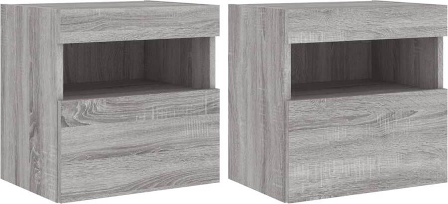 VidaXL Tv-wandmeubel Grijs Sonoma Eiken 2 stuks Tv-meubel Tv-kasten Wandmontage Led-verlichting Grijze Meubels