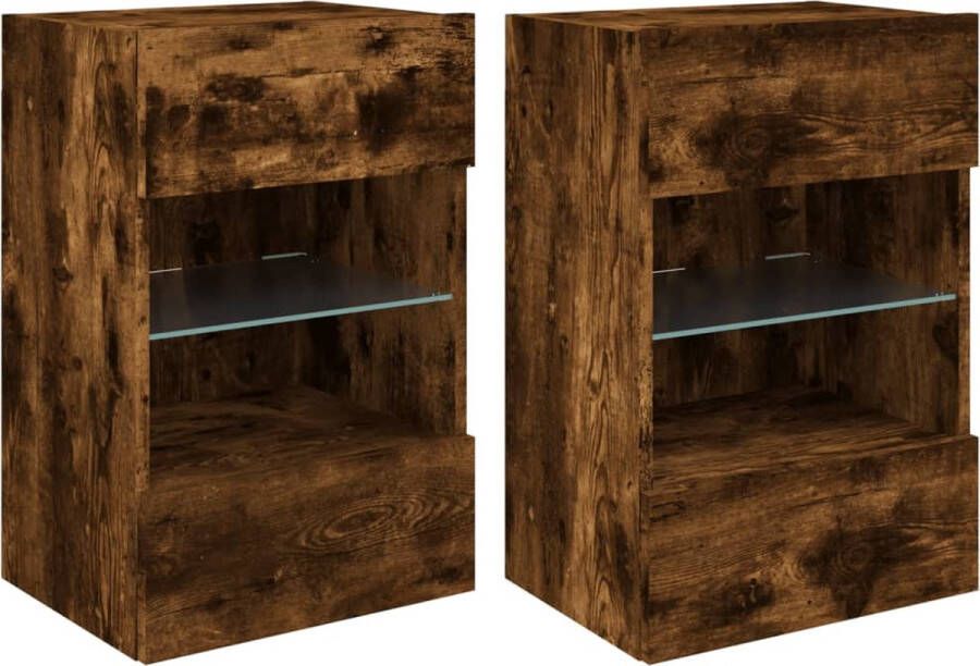 VidaXL Wandkasten met LED-verlichting voor tv 2 st 40x30x60 5 cm gerookt eikenkleurig - Foto 4
