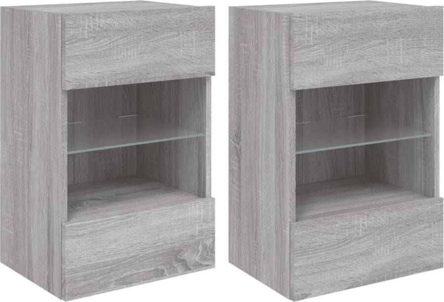 VidaXL Wandkasten met LED-verlichting voor tv 2 st 40x30x60 5 cm grijs sonoma eiken - Foto 4