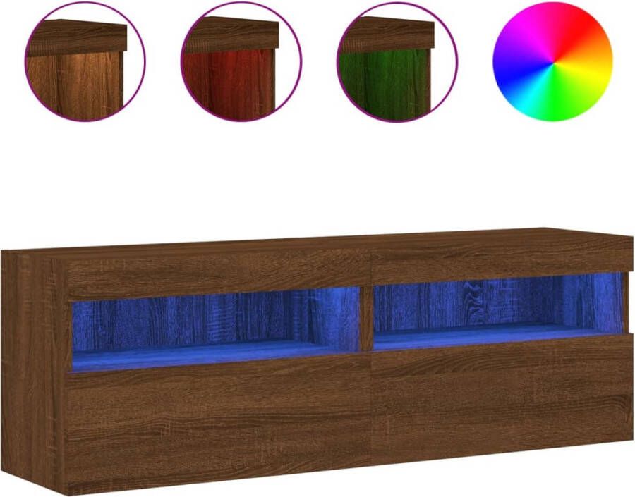 VidaXL -Tv-wandmeubels-met-LED-verlichting-2-st-60x30x40-cm-bruineiken - Foto 4