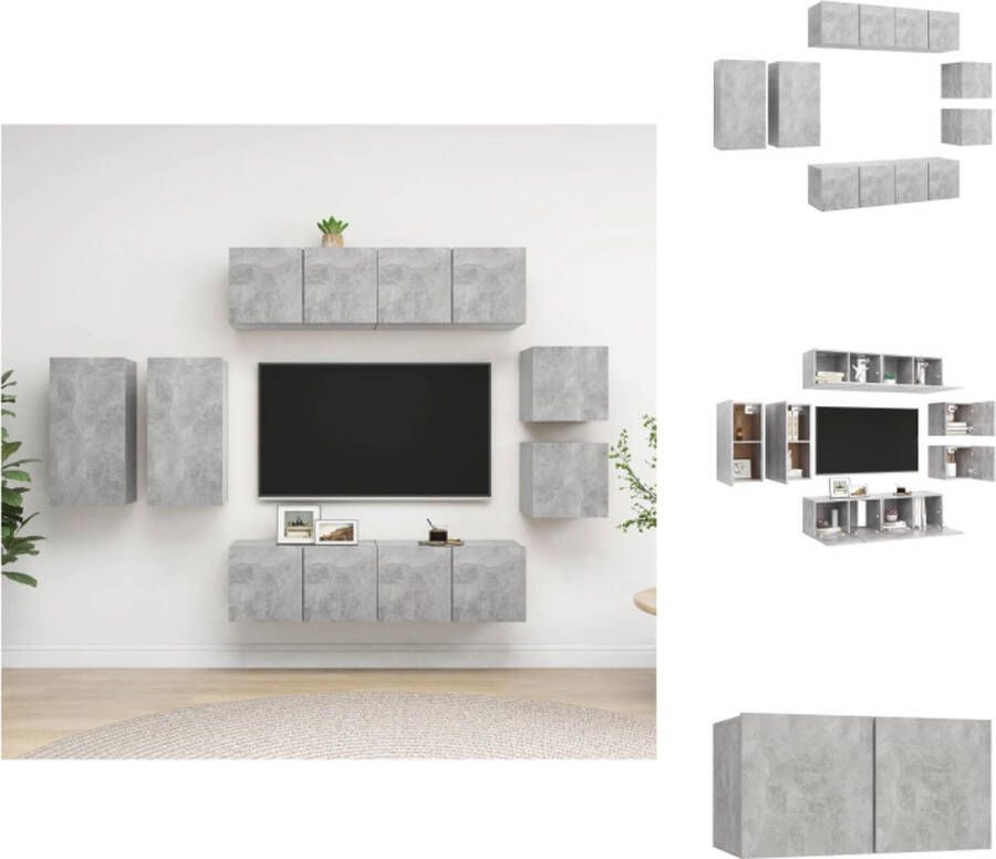 VidaXL Tv-kastenset Tv-kastensets Tv-kasten Tv-meubelset 8-delige Tv-meubelset spaanplaat betongrijs - Foto 2